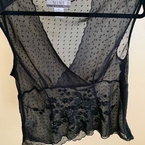 Nine & Co Black Sheer V Neck Shirt